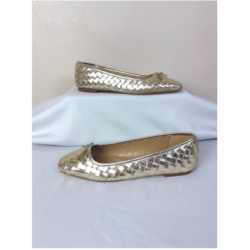NEW Talbots Shiny Gold Braided Square Toe Slip On Flats Size 8 Balletcore Chic - Picture 2 of 6